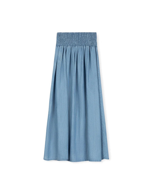 Tween Denim Smocked Waisted Maxi Skirt