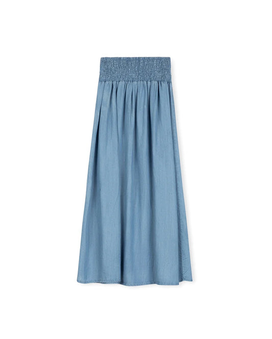 Teen Denim Smocked Waisted Maxi Skirt