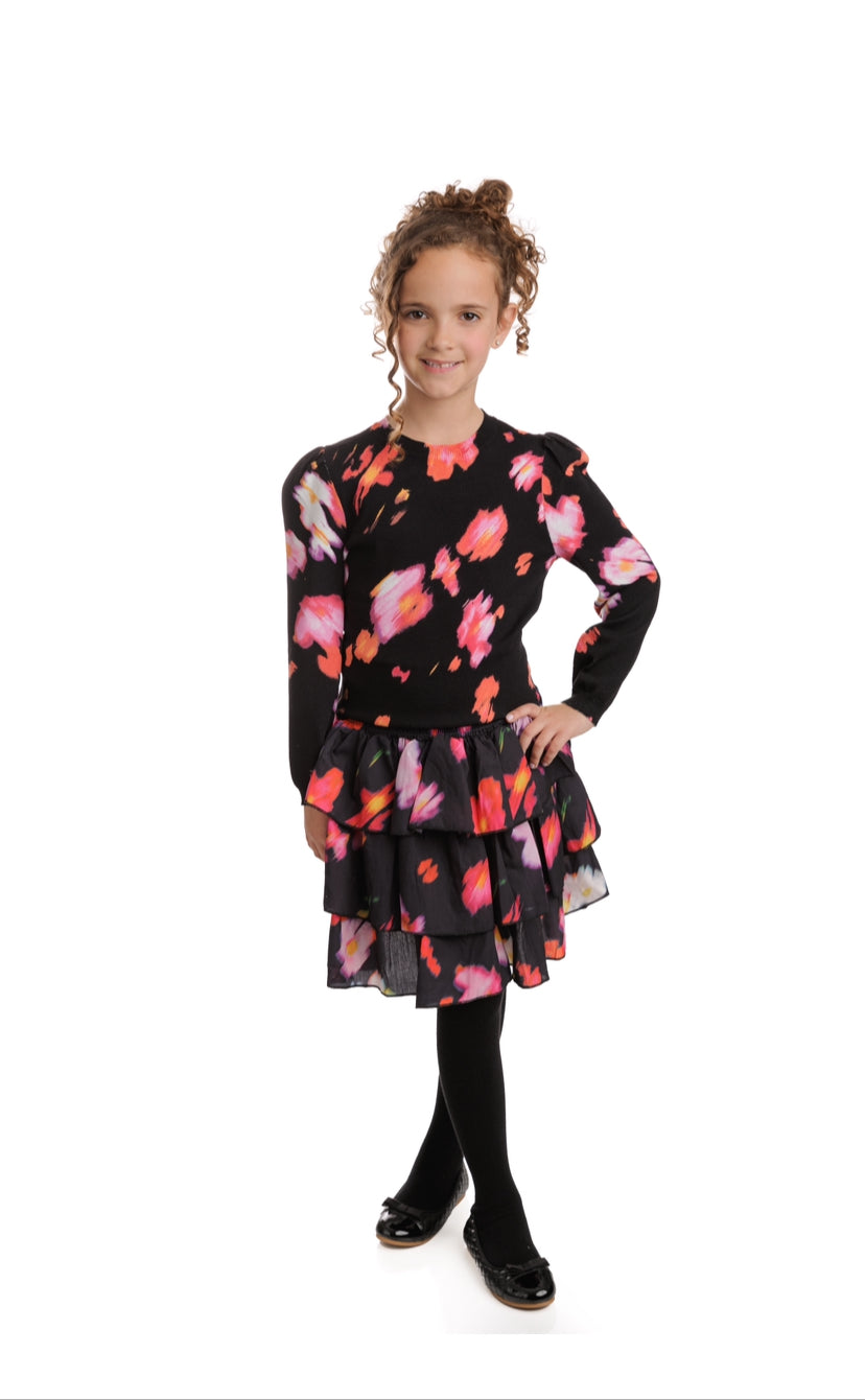 Tween Black Bright Floral Print Set