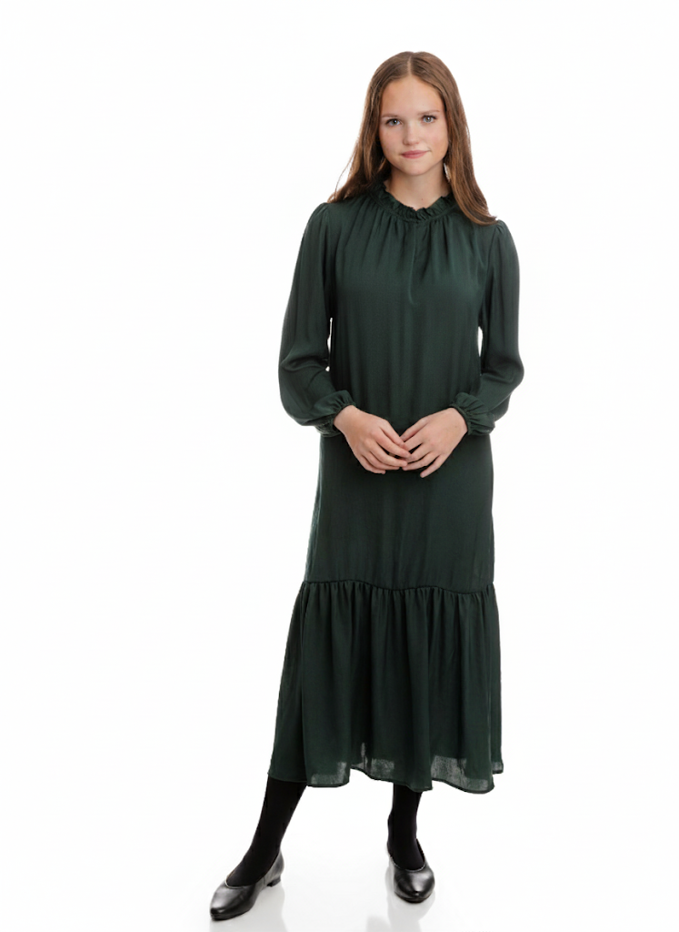 Ladies Green Full Slip Dress With Green Overlay Vest