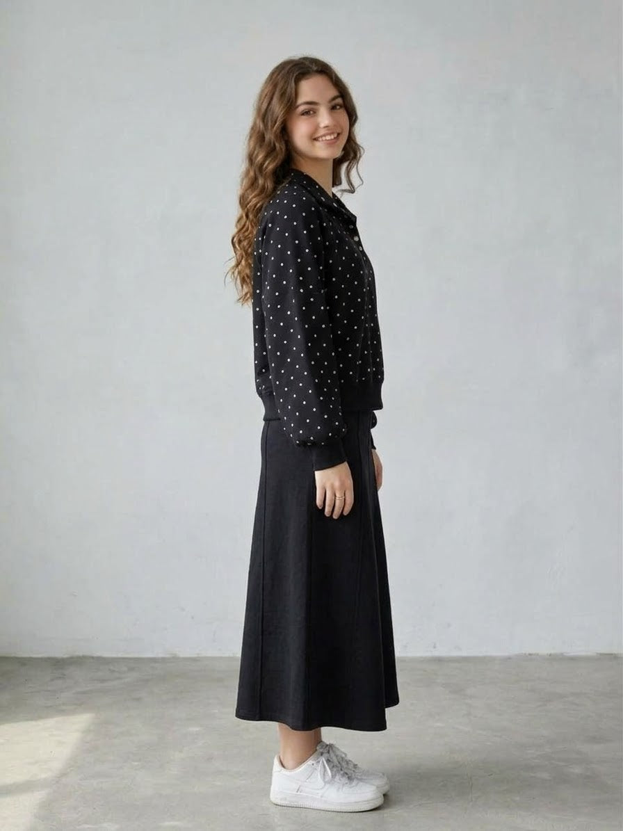 Polka Dot Snap-Button Sweatshirt