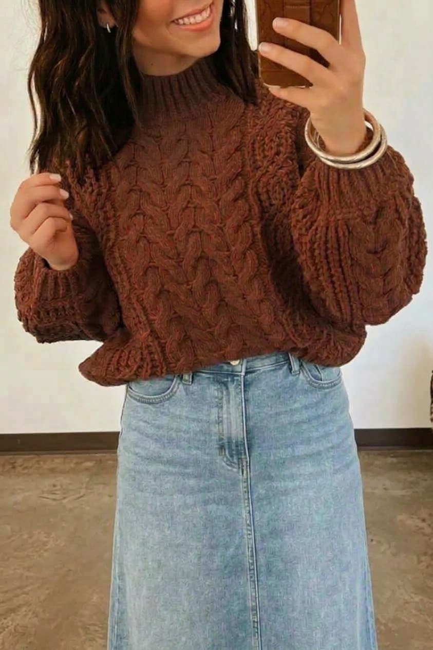 Mock Neck Cable Knit Sweater