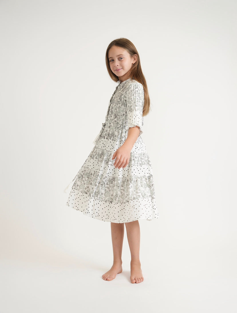 Tween Pleated Detail Drawstring Waist Printed Dress