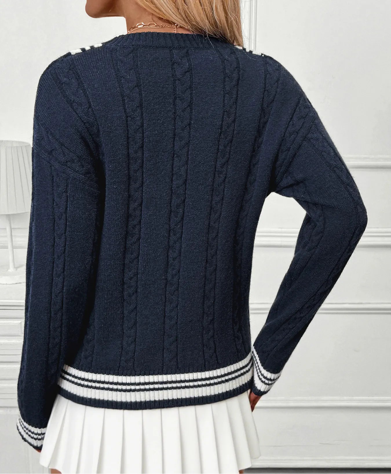 Ladies Varsity Striped V-Neck Sweater