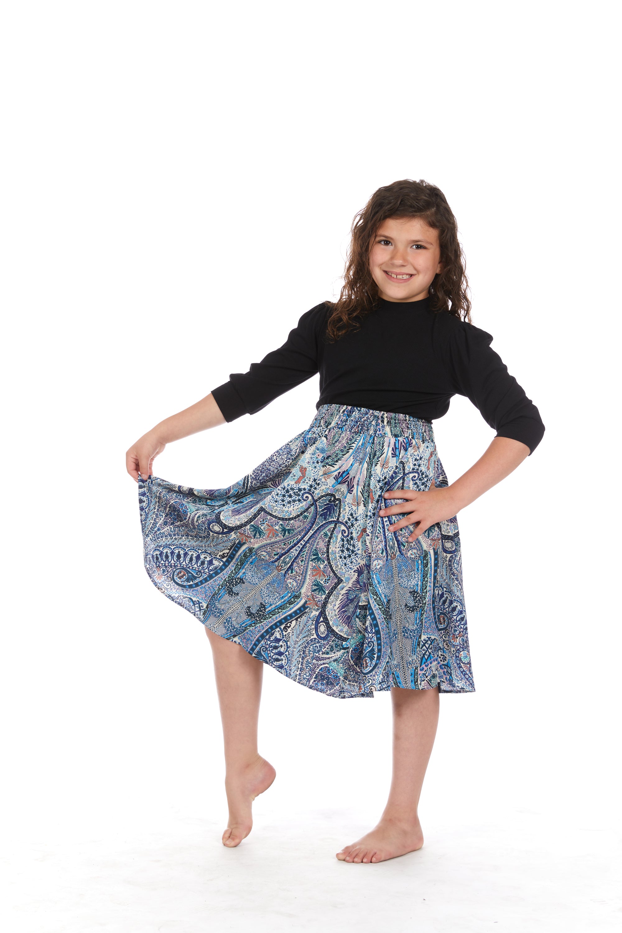 Girls Mineral Wash Faux Denim Panel Skirt