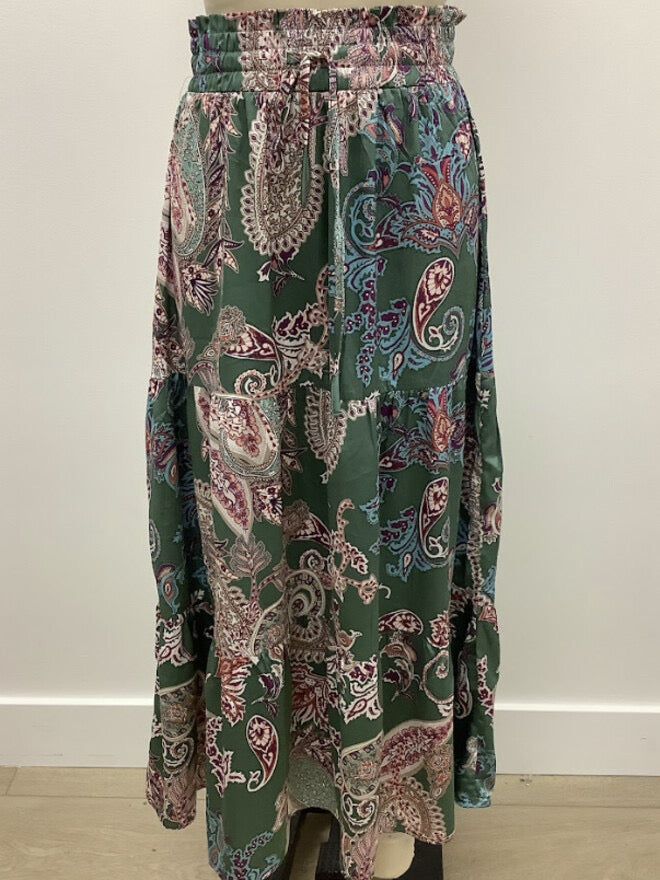 Ladies Printed Tiered Smocked Waisted Skirt