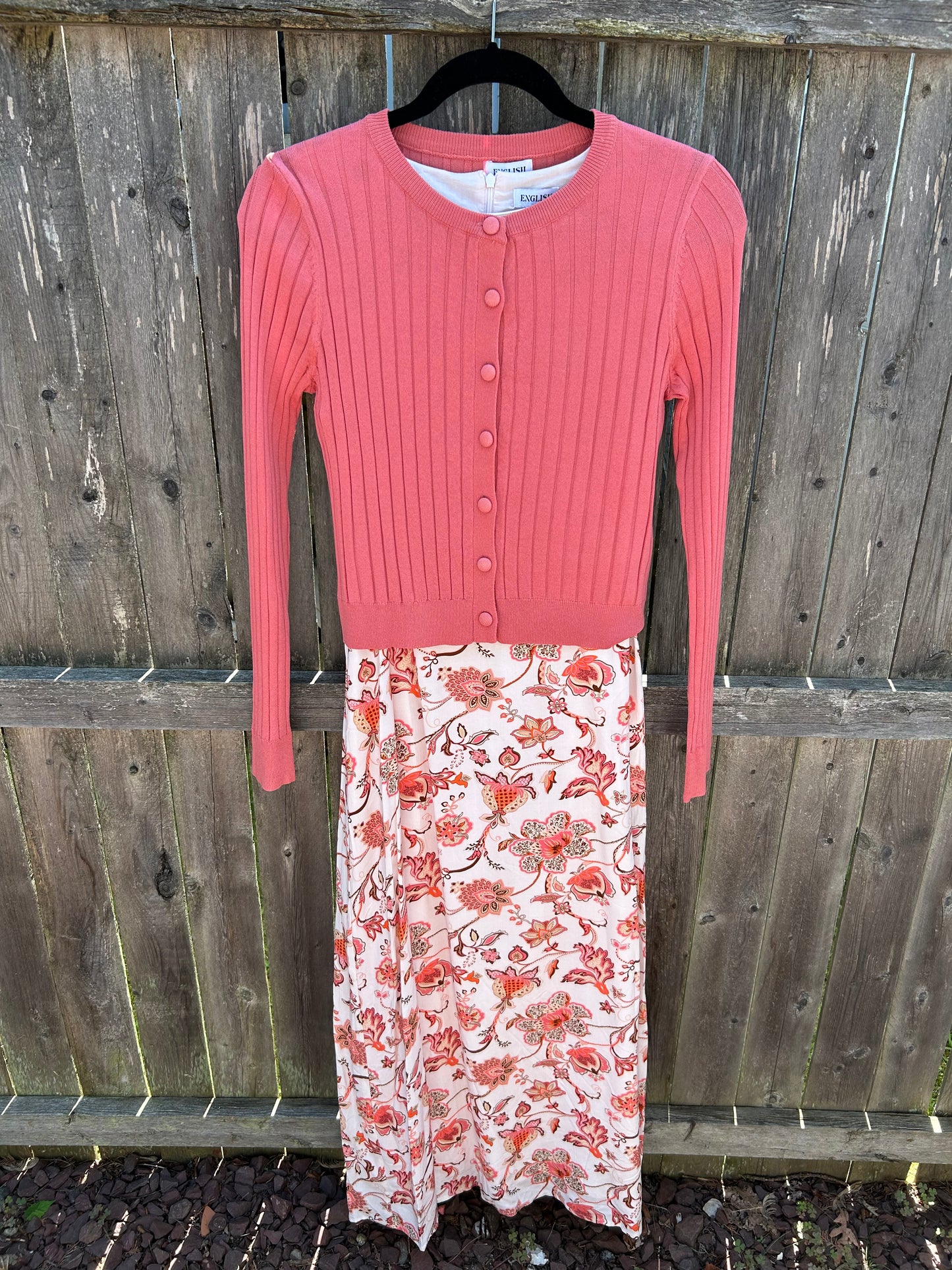 Ladies Coral Floral Printed Dress With Coral Knit Overlay