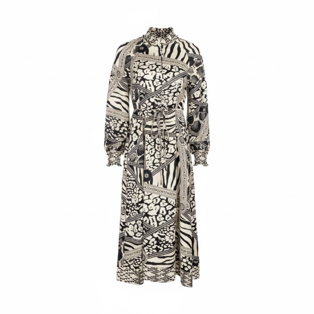 Ladies Mock Neck With Puffed Sleeve Dress