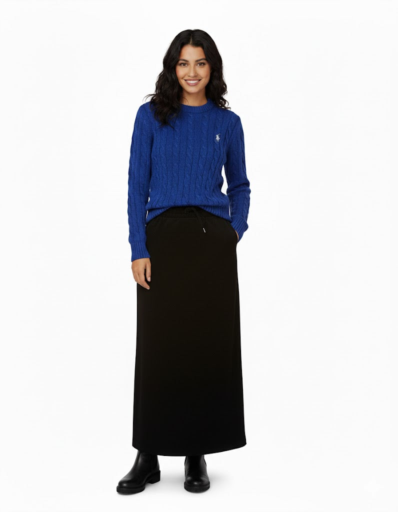 Corduroy Skirt With Drawstring - Black