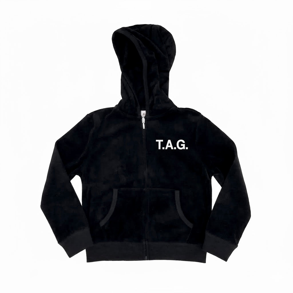 TAG Logo Velour Zip Up Hoodie
