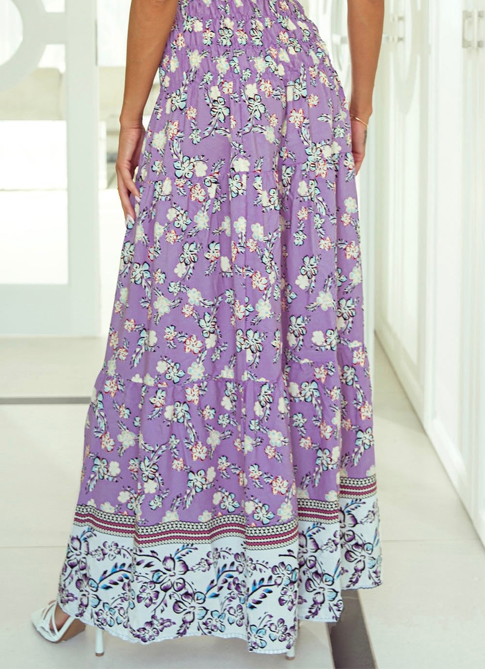 Ladies Tiered Printed Elastic Waist Skirt