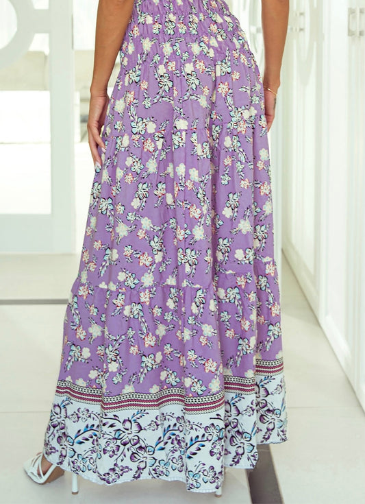 Ladies Tiered Printed Elastic Waist Skirt