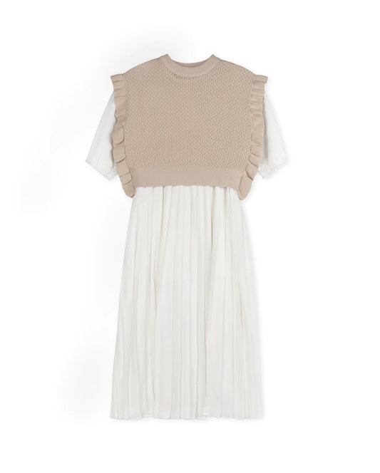Teen Pleated Dress With Pointelle Vest