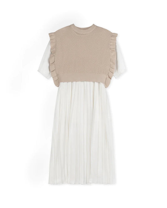 Tween Pleated Dress With Pointelle Vest
