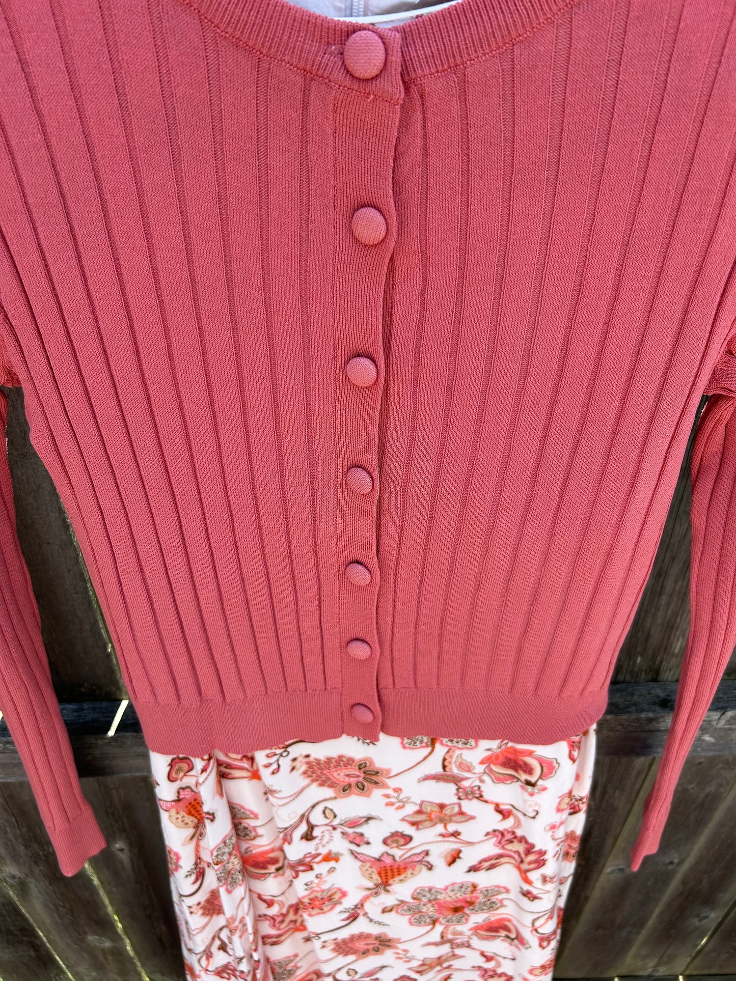 Ladies Coral Floral Printed Dress With Coral Knit Overlay