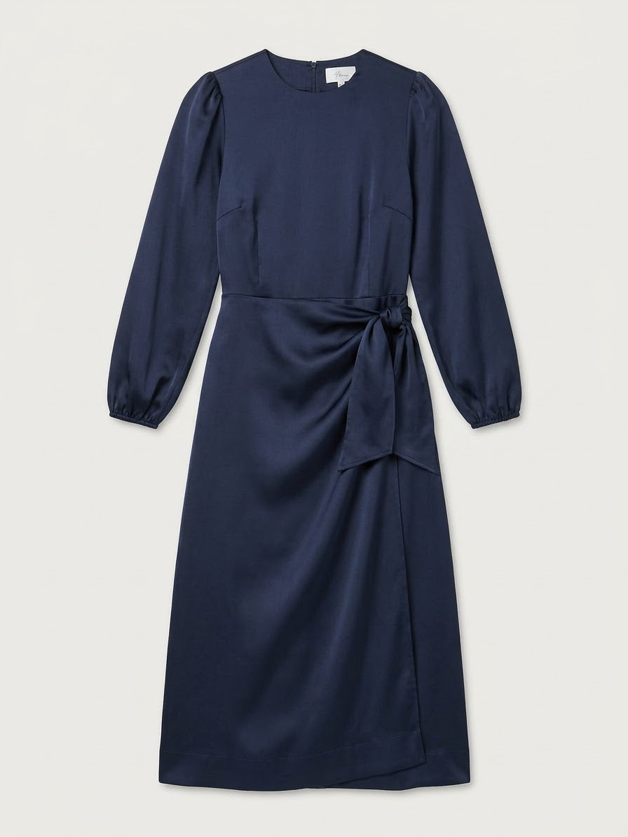 Ladies Navy Satin Two Piece Top and Skirt