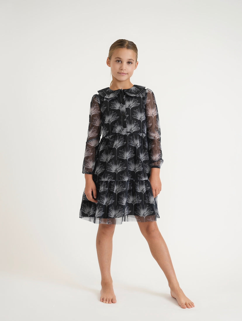 Tween Black And White Mesh Dress (lined sleeves, past the knee version)
