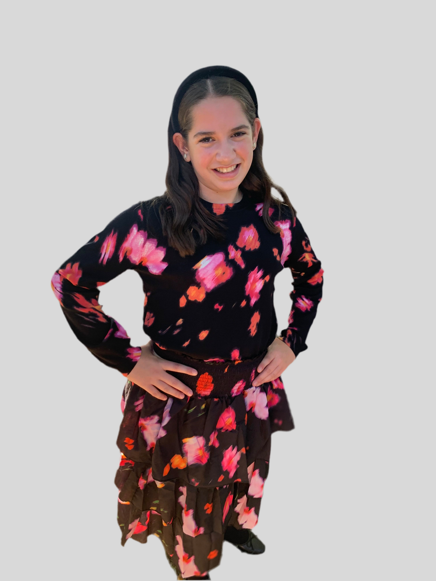 Tween Black Bright Floral Print Set