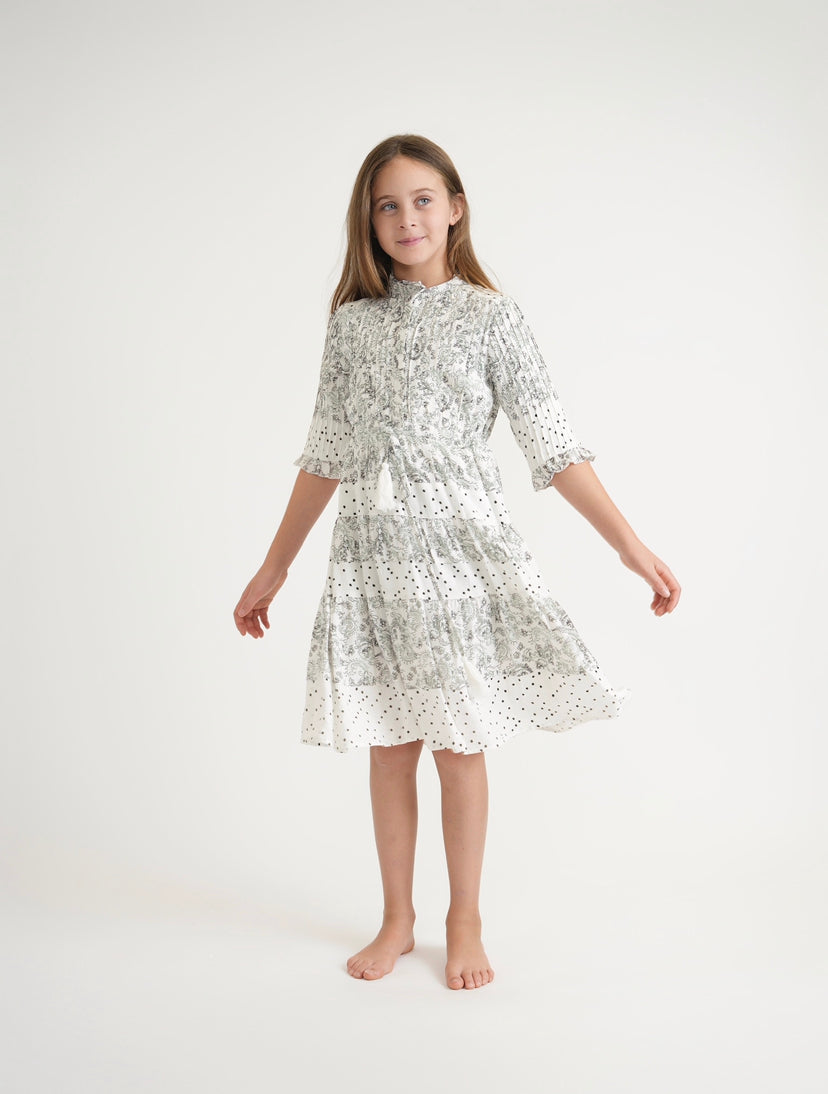 Tween Pleated Detail Drawstring Waist Printed Dress