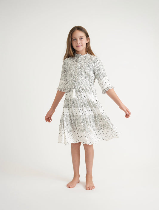 Tween Pleated Detail Drawstring Waist Printed Dress