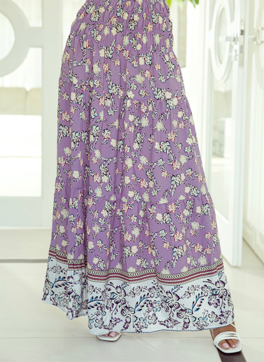 Ladies Tiered Printed Elastic Waist Skirt