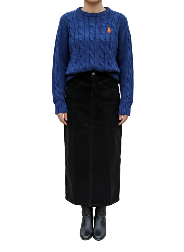 Denim Corduroy Black Skirt