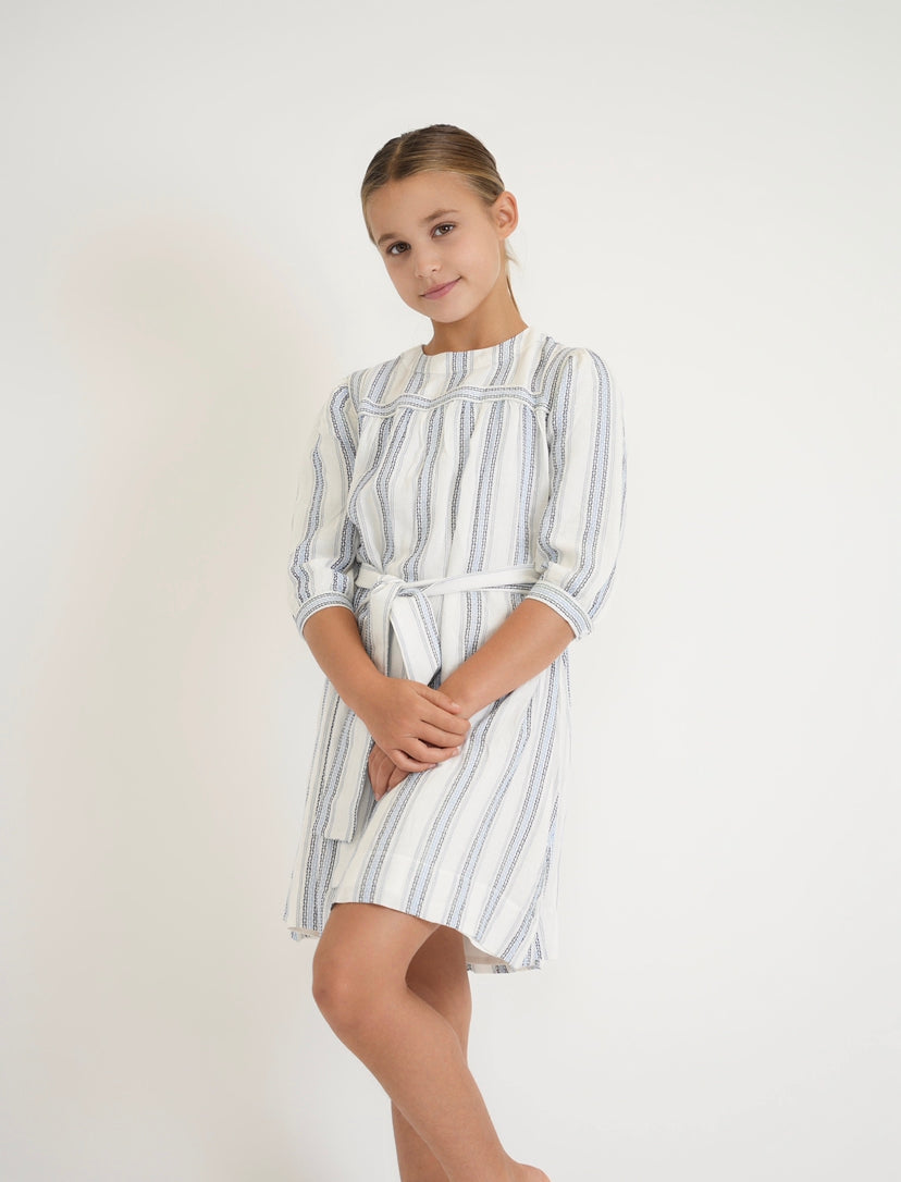 Tween White And Blue Striped Tie Dress (past the knee length version)