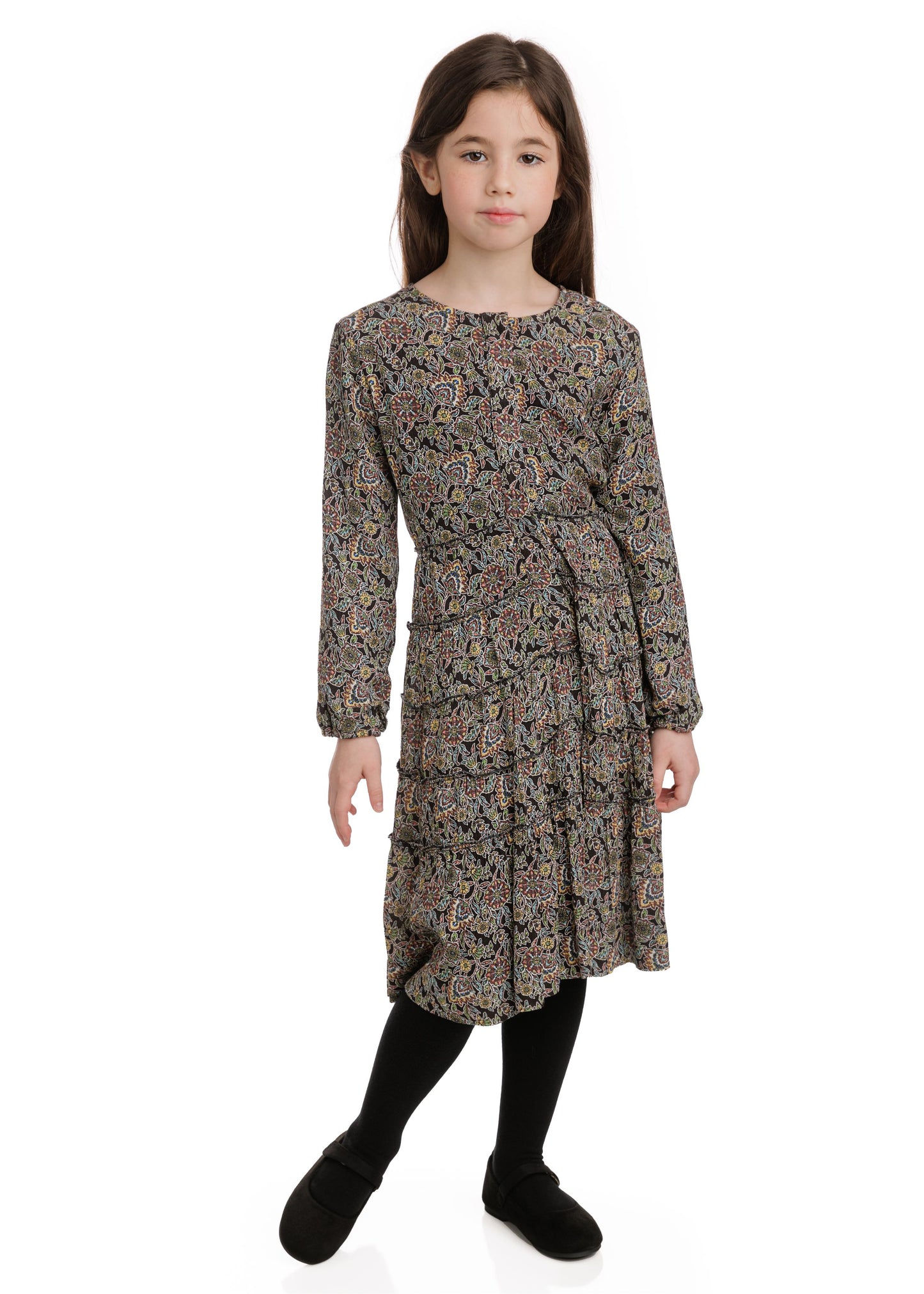 Tween Black Background With Multi Flowers Prints Dress