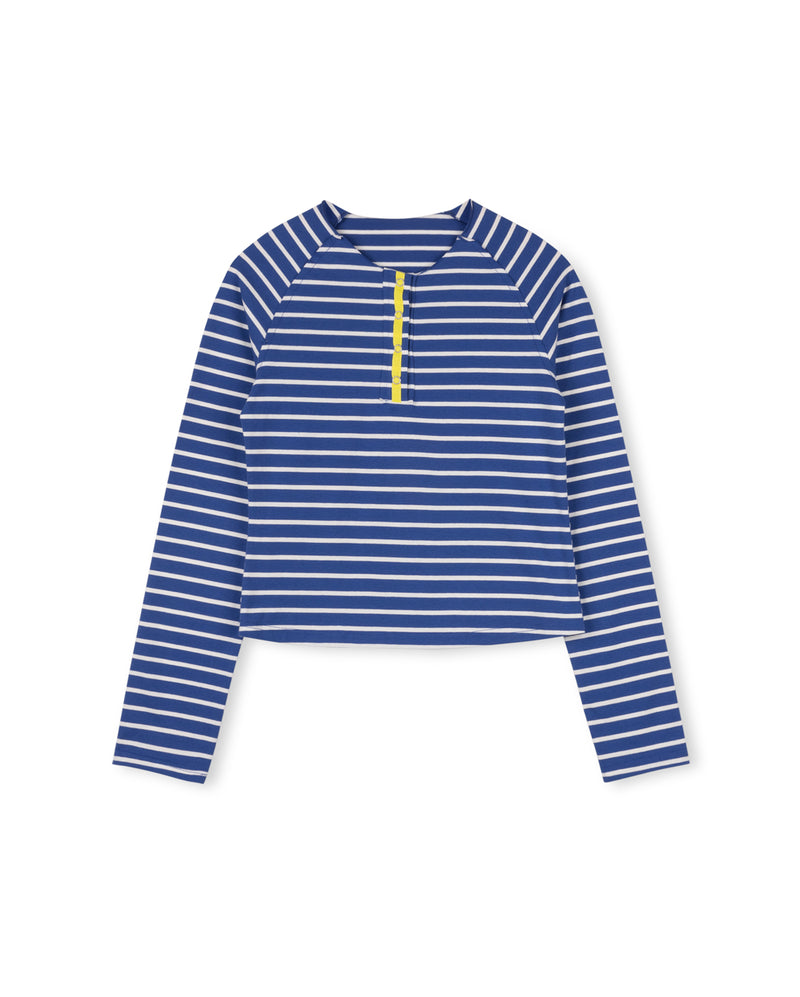 Ladies Striped Raw Placket T-Shirt