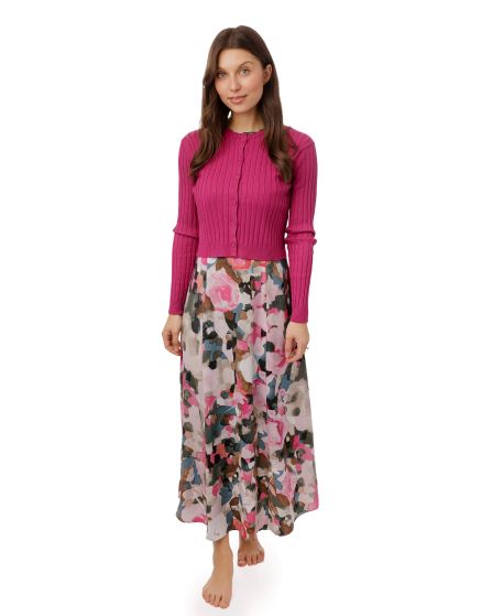 Ladies Printed Jumper With Pink Knit Overlay