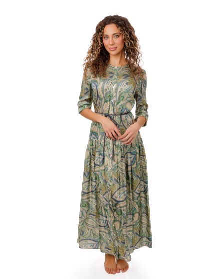 Ladies Blue Green Paisley Printed Dress