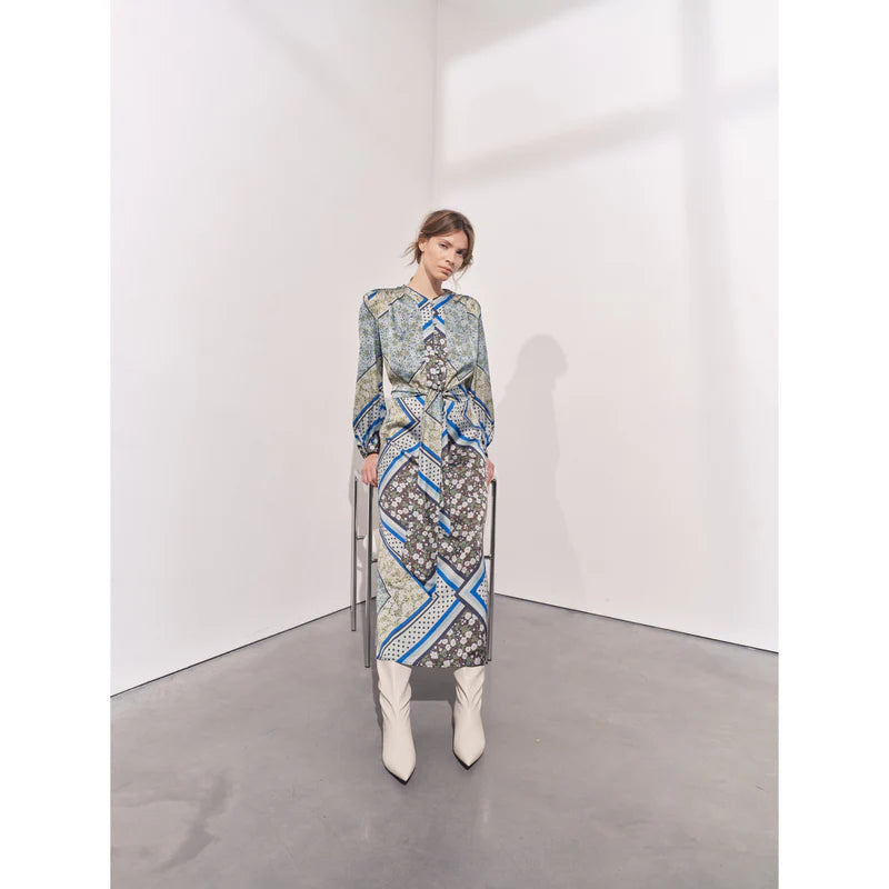 Ladies Blue Scarf Print Maxi Dress