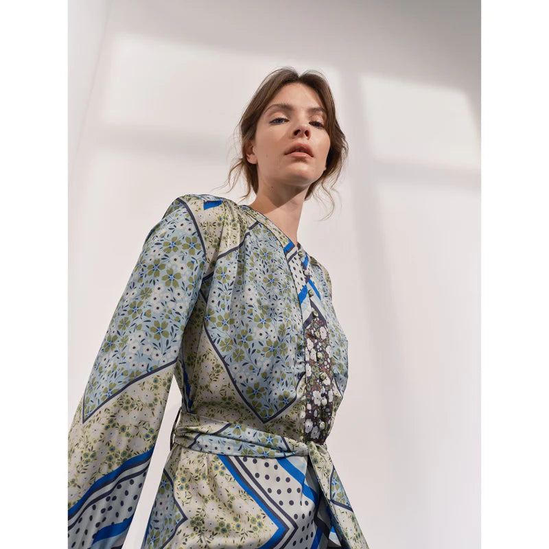 Ladies Blue Scarf Print Maxi Dress