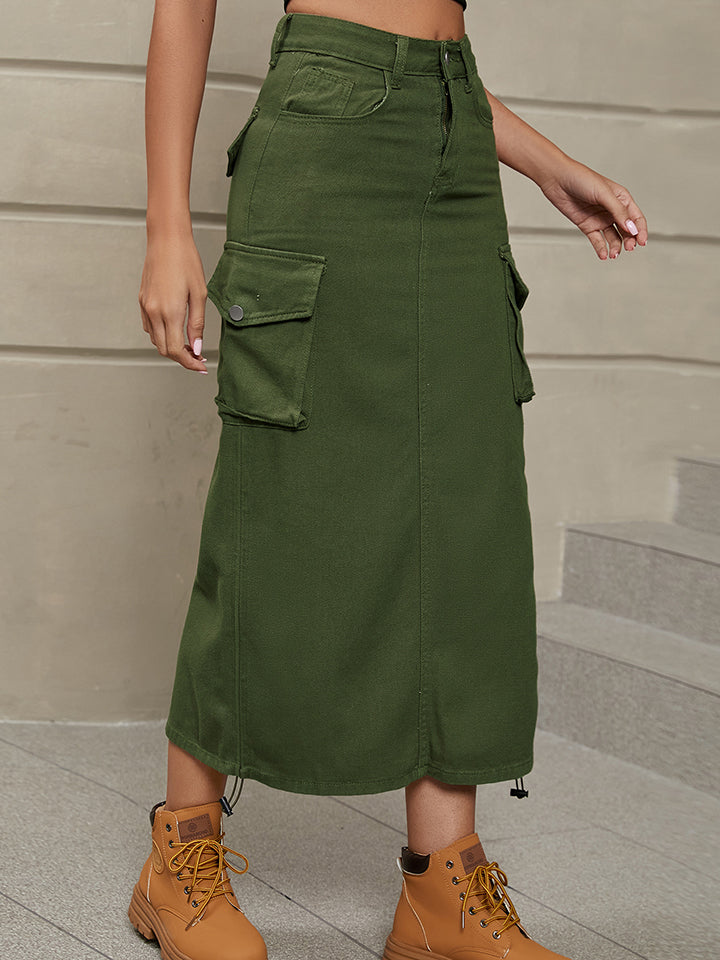 Ladies Cargo Drawstring Denim Skirt (5 colors)