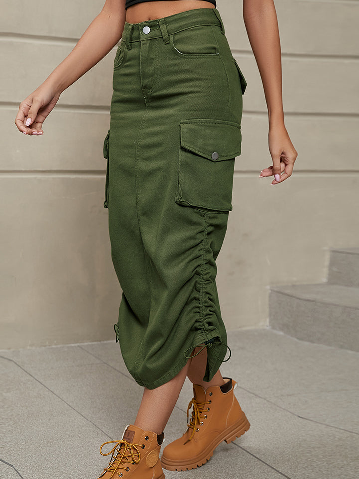 Ladies Cargo Drawstring Denim Skirt (5 colors)