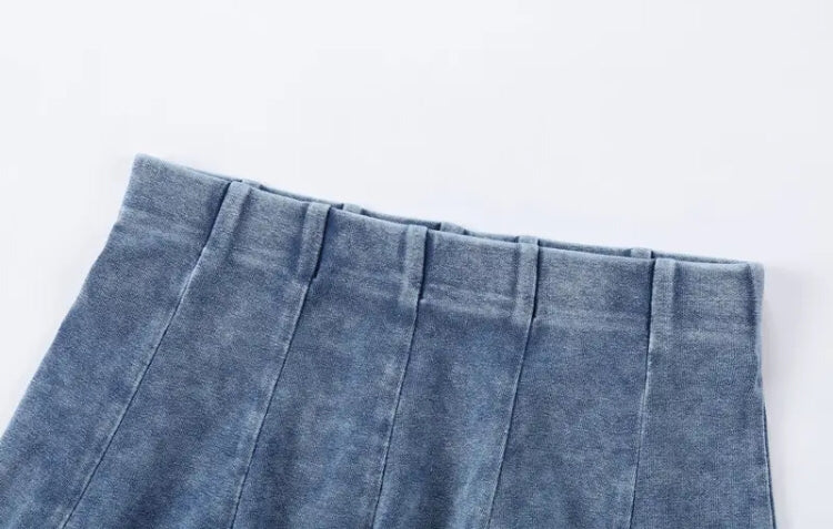 Girls Mineral Wash Faux Denim Panel Skirt