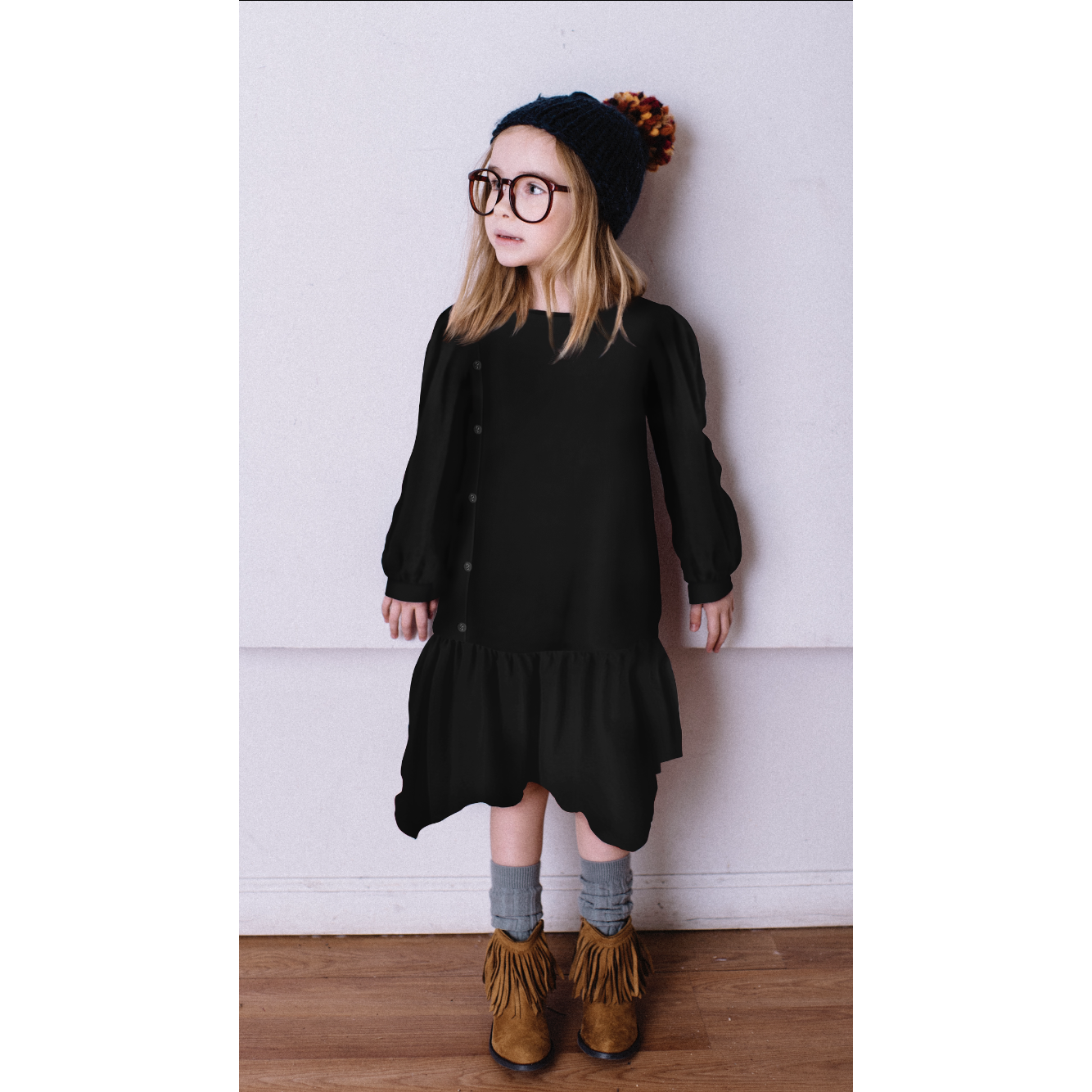 Girls Side Button Eliza Dress F18WG1302 - Modest Necessities