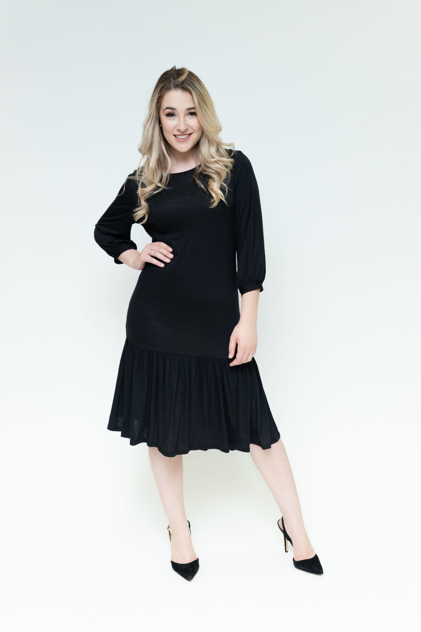 Ladies Drop Ruffle Dress (2 colors) - Modest Necessities