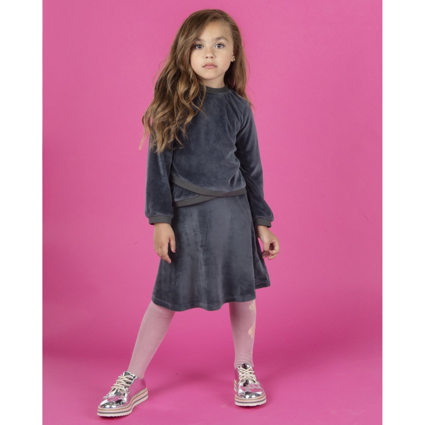 Girls Three Bows Velour Flair Skirt - Modest Necessities