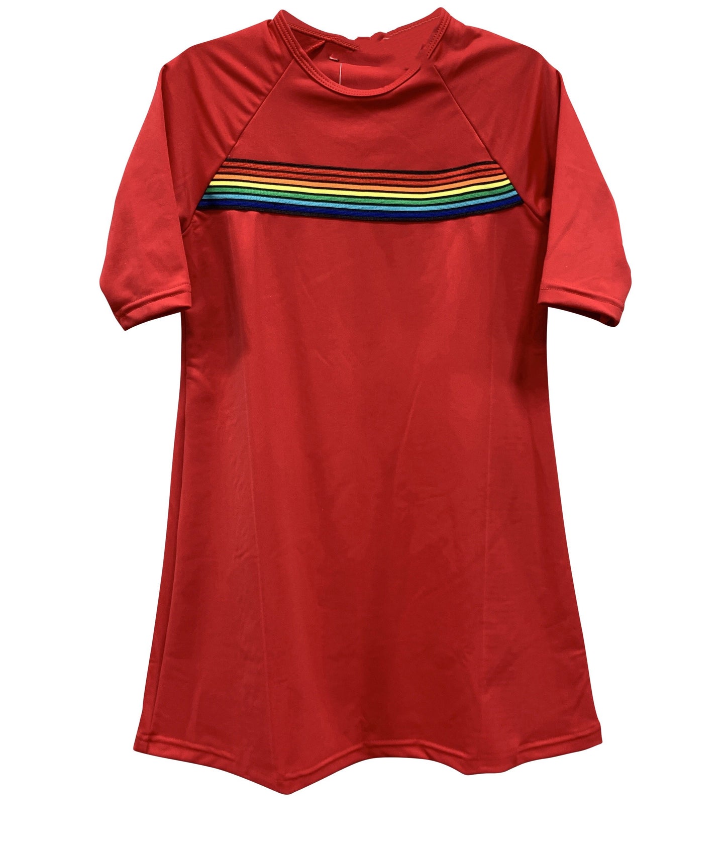 Girls Red Rainbow Modest Swim Dress - Modest Necessities
