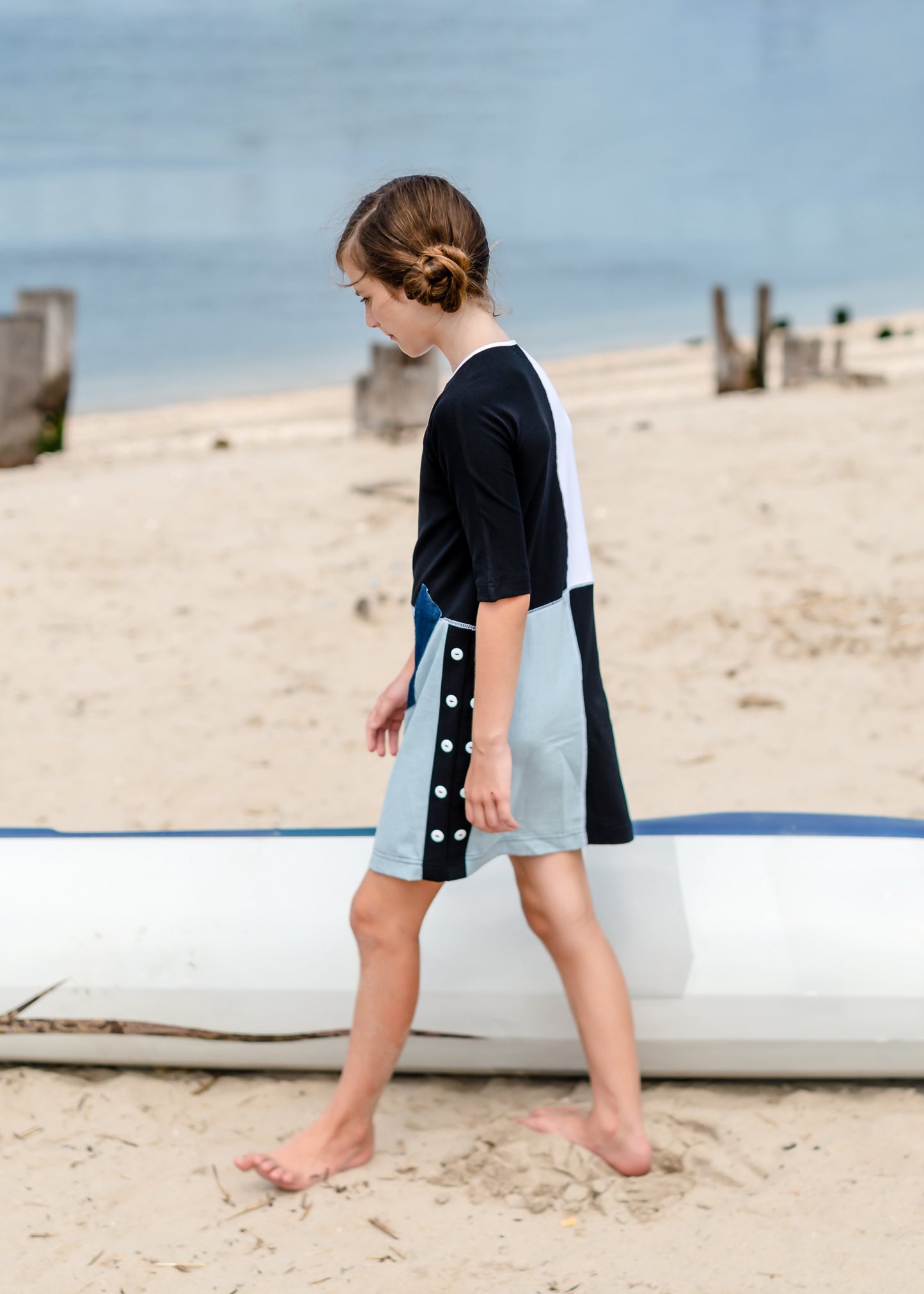 Teela Solid Colorblock Button Dress - Modest Necessities