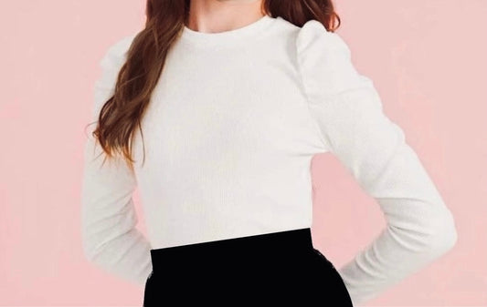 Girls Ribbed Puff Shoulder Top