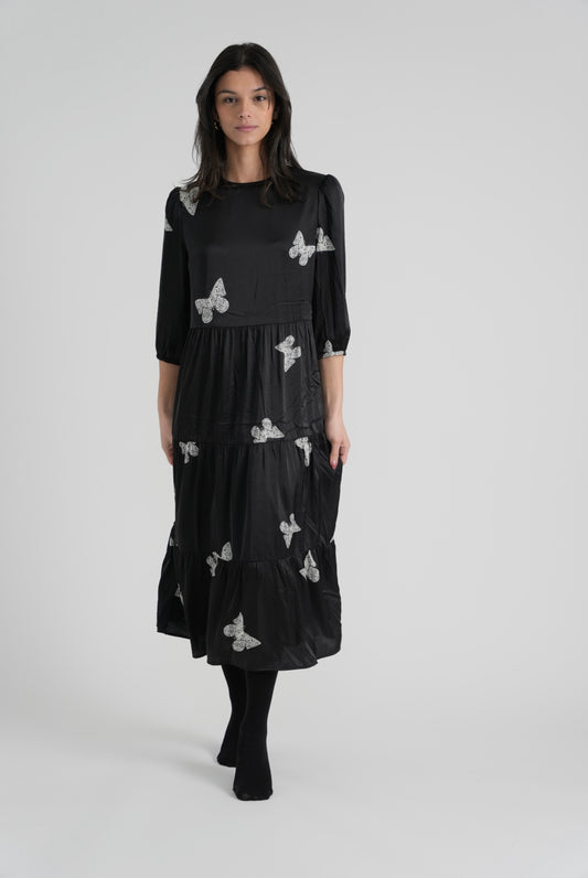 Ladies Black Butterfly Print Dress