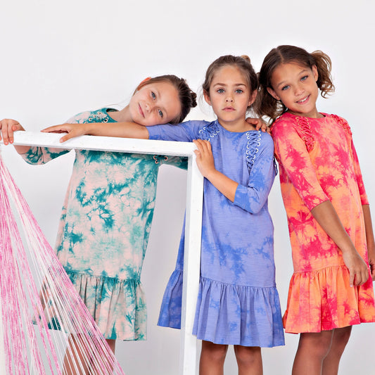 Girls Teela X-Stitch Tie Dye Dress (3 colors) - Modest Necessities