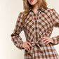 Ladies Plaid Tiered Midi Shirt Dress