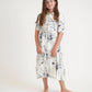 Teen White And Navy Drawstring Embroidered Dress