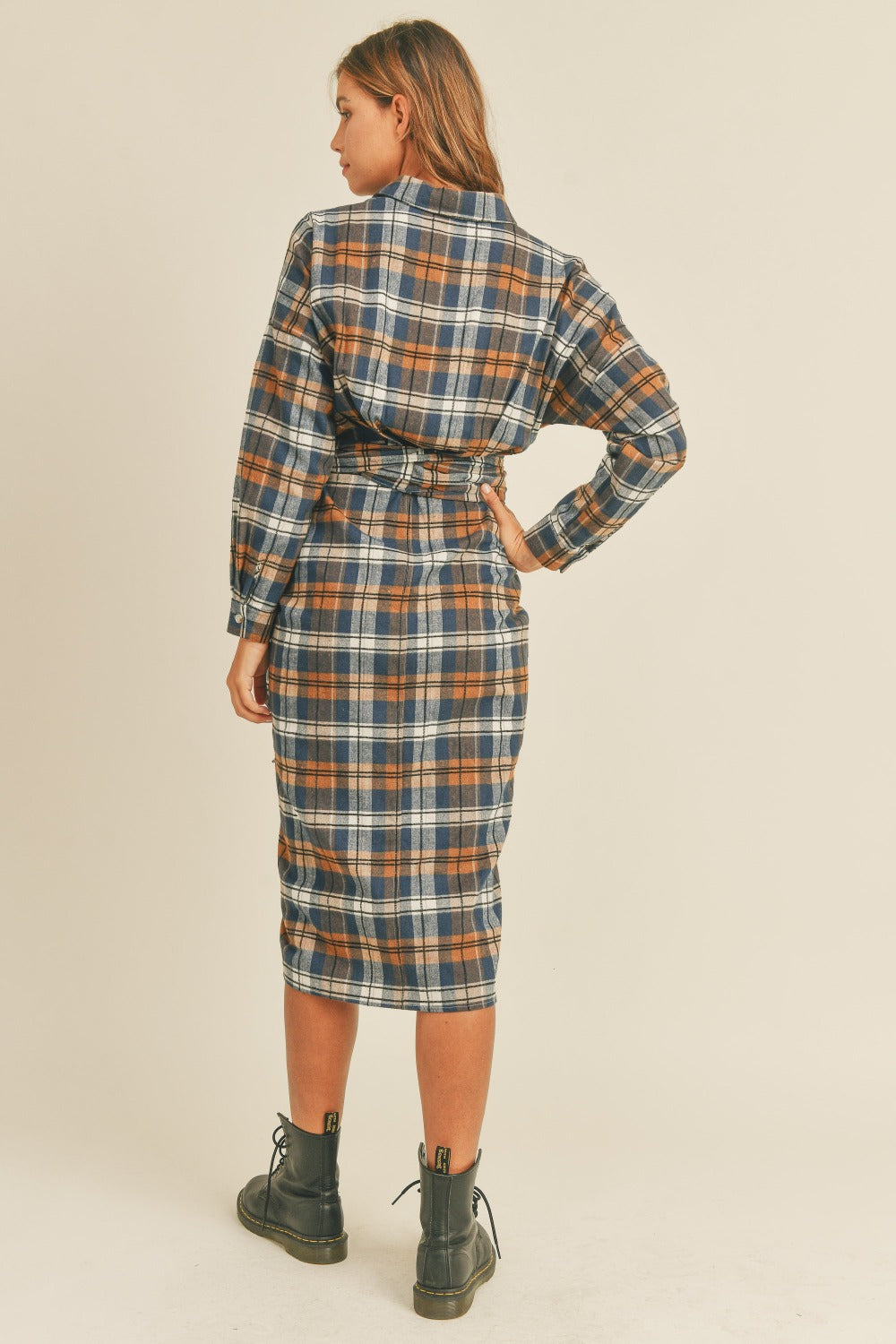 Ladies Plaid Flannel Front Tie Button Down Shirt Dress