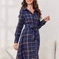 Ladies Plaid Tie Waist Long Sleeve Dress