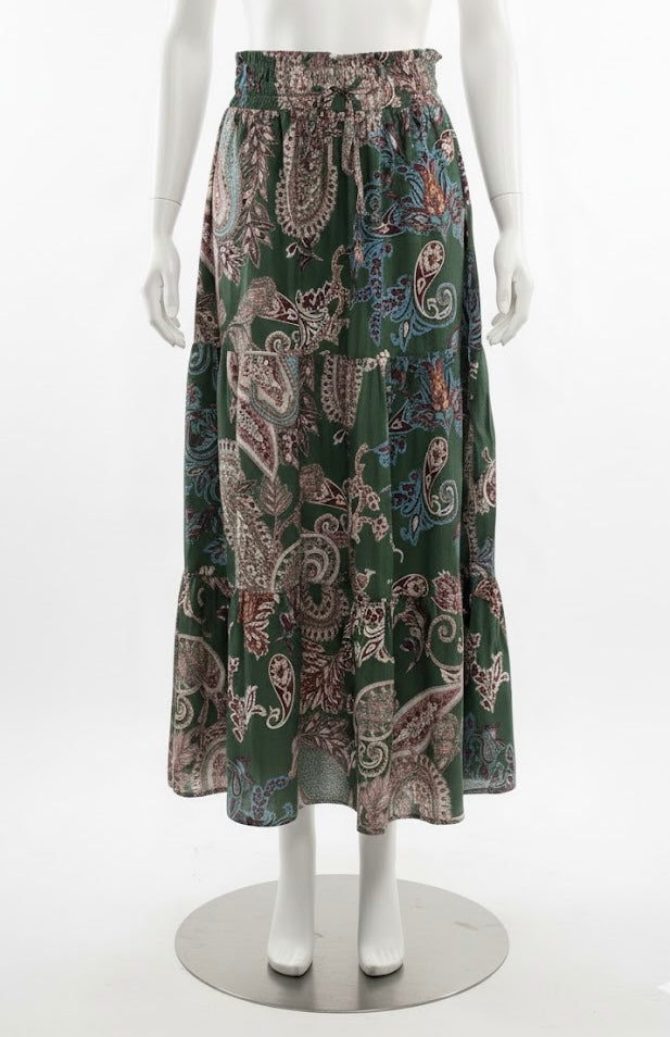 Ladies Printed Tiered Smocked Waisted Skirt