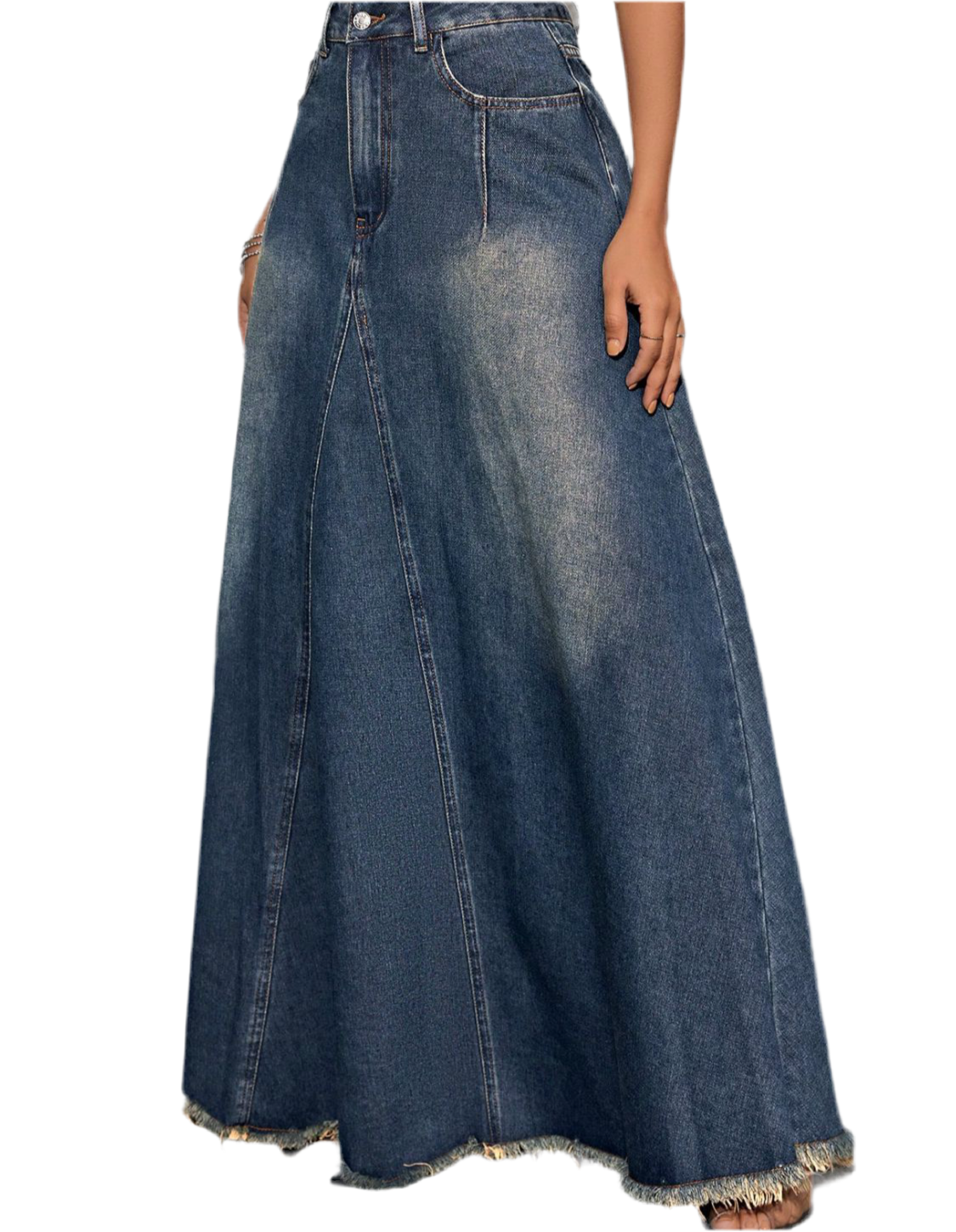 Raw Hem High Waist Denim Skirt with Pockets